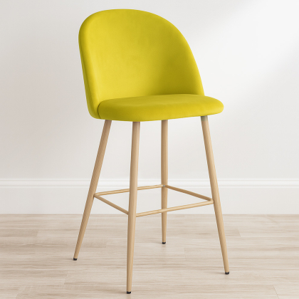 Buy Velvet Upholstered Stool - Scandinavian Design - Bennett Yellow 59992 - in the UK 
