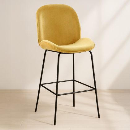 Buy Bar Stool Accent Velvet Upholstered Retro Design 73cm - Elias Mustard 59997 home delivery 
