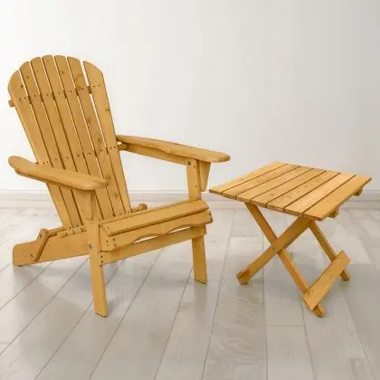 Buy Garden Chair + Table Adirondack Wood Outdoor Furniture Set - Anela Natural wood 60008 - prices 