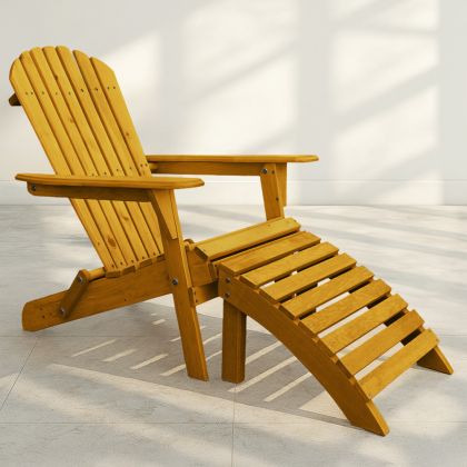 Buy Adirondack long Chair + Footrest Wood Outdoor Furniture Set - Anela Natural wood 60009 - in the UK 