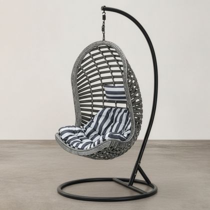Buy Hanging Garden Chair Rattan Synthetic Design Boho Bali Egg Style - Etania Grey 60017 - in the UK 
