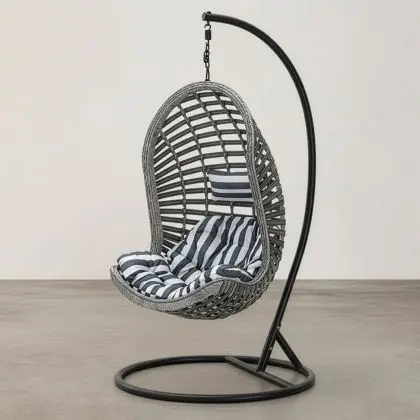 Buy Hanging Garden Chair Rattan Synthetic Design Boho Bali Egg Style - Etania Grey 60017 - in the UK 