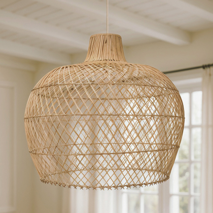 Buy Hanging Lamp Boho Bali Design Natural Rattan - Thian Natural wood 60029 in the United Kingdom 