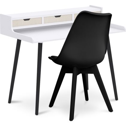Buy Office Desk Table Wooden Design Scandinavian Style Amund + Premium Brielle Scandinavian Design chair with cushion Black 60114 with a guarantee 