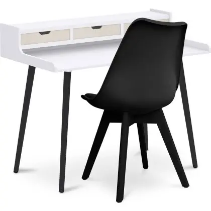 Buy Office Desk Table Wooden Design Scandinavian Style Amund + Premium Brielle Scandinavian Design chair with cushion Black 60114 - prices 
