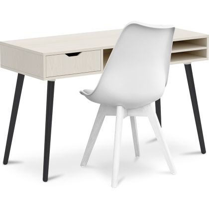Buy Office Desk Table Wooden Design Scandinavian Style Viggo + Premium Brielle Scandinavian Design chair with cushion Black 60115 - in the UK 