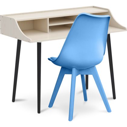 Buy Office Desk Table Wooden Design Scandinavian Style Eldrid + Premium Brielle Scandinavian Design chair with cushion Light blue 60116 with a guarantee 