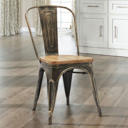 Buy Dining Chair Bistrot Metalix Industrial Metal and Light Wood - New Edition Metallic bronze 60123 - prices 