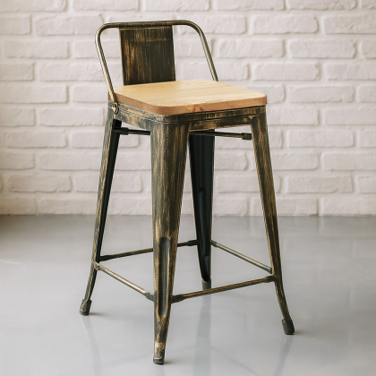 Buy Bar Stool with Backrest - Industrial Design - Wood & Steel - 60cm - New Edition - Metalix Metallic bronze 60125 - in the UK 