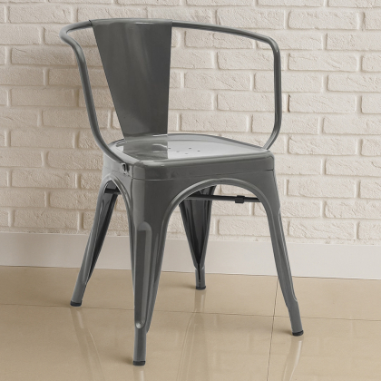 Buy Dining Chair with armrest Bistrot Metalix industrial Metal - New Edition Dark grey 60140 in the United Kingdom 