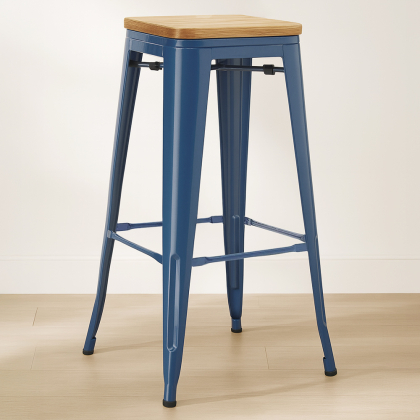 Buy Bar Stool - Industrial Design - Wood & Steel - 76cm - New Edition - Metalix Dark blue 60144 at MyFaktory 