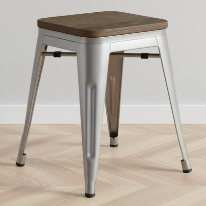 Buy Industrial Design Bar Stool - Wood & Steel - 45cm - New Edition - Metalix Steel 60145 in the United Kingdom 