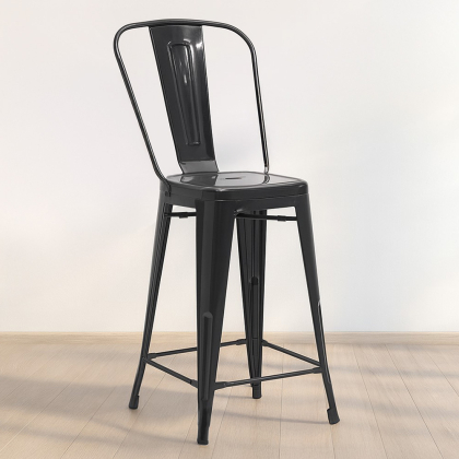Buy Bar Stool with Backrest - Industrial Design - 60cm - New Edition - Metalix Black 60146 in the United Kingdom 