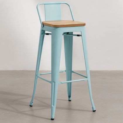 Buy Bar Stool with Backrest - Industrial Design - Wood & Steel - 76cm - New Edition - Metalix Light blue 60152 - in the UK 