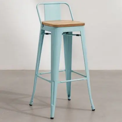 Buy Bar Stool with Backrest - Industrial Design - Wood & Steel - 76cm - New Edition - Metalix Light blue 60152 at MyFaktory 