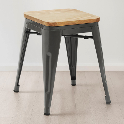Buy Stool Bistrot Metalix Industrial Metal and Light Wood - 45 cm - New Edition Light grey 60153 with a guarantee 