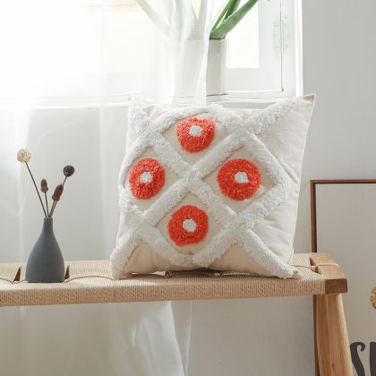 Buy Square Cotton Cushion Boho Bali Style (45x45 cm) cover + filling - Pineka Orange 60171 - prices 