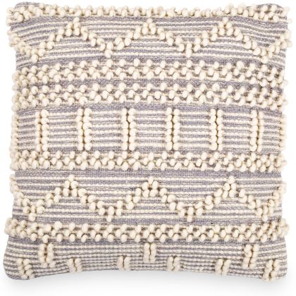 Buy Square Cushion in Boho Bali Style, Cotton & Wool cover + filling - Mirenva Grey 60194 - in the UK 