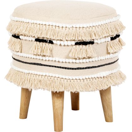 Buy Pouffe Stool in Boho Bali Style, Wood and Cotton - Jessie Bali Cream 60266 at MyFaktory 