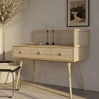 Buy Desk in Cannage Style, Mango and Oak - Maya Natural wood 60348 - in the UK 