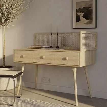 Buy Desk in Cannage Style, Mango and Oak - Maya Natural wood 60348 - in the UK 