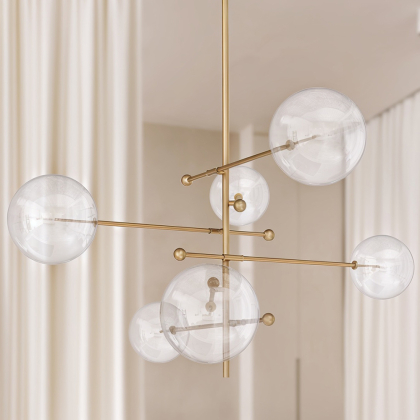 Buy Pendant lamp, globe chandelier, metal and glass - Parka Gold 60393 in the United Kingdom 