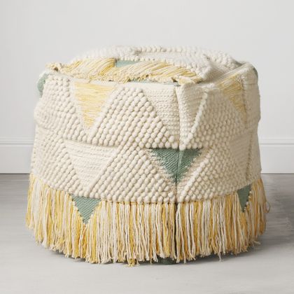 Buy Pouffe Boho Bali , Square in Cotton and wool- Janet Bali Multicolour 60248 in the United Kingdom 