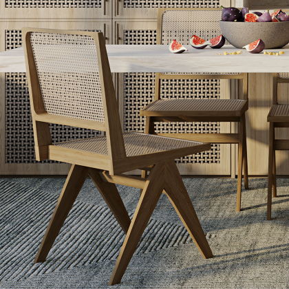 Buy Cannage Dining Chair, Bali Boho Style, Rattan and Teak Wood - Ruye Natural 60474 at MyFaktory 