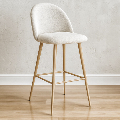 Buy Stool Upholstered in Bouclé Fabric - Scandinavian Design - Bennett White 60481 with a guarantee 