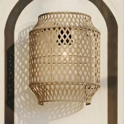 Buy Bamboo Wall Lamp Shade, Boho Bali Style - Lorna Natural 60485 - in the UK 
