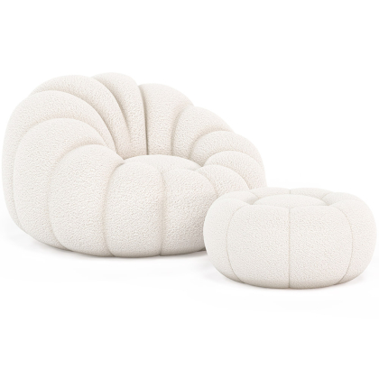 Buy Upholstered Armchair with Ottoman - White Boucle - Calera White 60542 home delivery