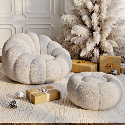 Buy Upholstered Armchair with Ottoman - White Boucle - Calera White 60542 in the United Kingdom