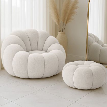 Buy Upholstered Armchair with Ottoman - White Boucle - Calera White 60542 in the United Kingdom