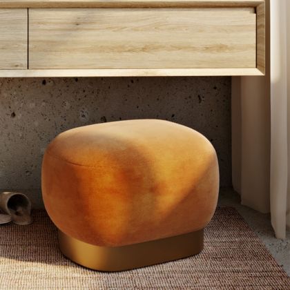 Buy Pouf Luxury Home Foot Rest - Velvet and Metal - Premium Orange 60552 in the United Kingdom 