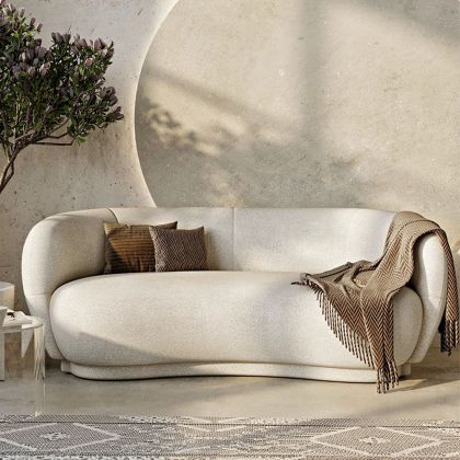 Buy Curved Sofa - 3 Seater - Boucle Fabric - Onda White 60628 - in the UK 