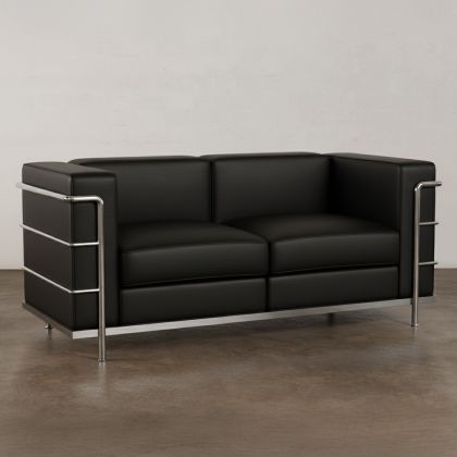 Buy 2-Seater Sofa - Upholstered in Vegan Leather - Bour Black 60658 in the United Kingdom 