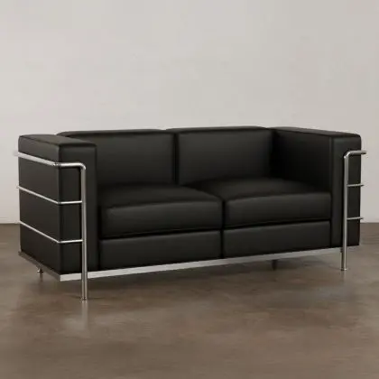 Buy 2-Seater Sofa - Upholstered in Vegan Leather - Bour Black 60658 in the United Kingdom 