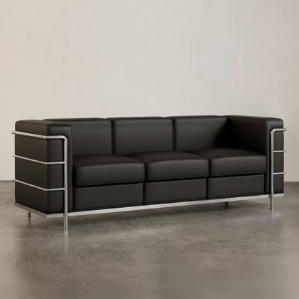 Buy 3-Seater Sofa - Upholstered in Vegan Leather - Bour Black 60659 at MyFaktory 