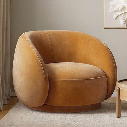 Buy Curved Velvet Upholstered Armchair - William Mustard 60692 at MyFaktory