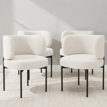 Buy Pack of 4 - Dining Chair - Upholstered in Bouclé Fabric - Calibri White 61008 with a guarantee 