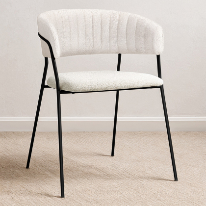 Buy Dining chair - Upholstered in Bouclé Fabric - Lona White 61149 in the United Kingdom 
