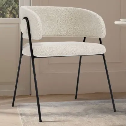 Buy Dining chair - Upholstered in Bouclé Fabric - Manar White 61153 in the United Kingdom 