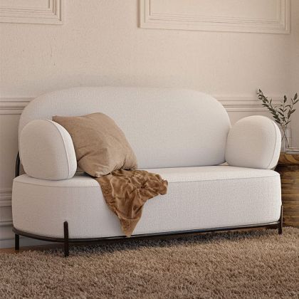 Buy 2/3-Seater Sofa - Upholstered in Bouclé Fabric - Munum White 61155 with a guarantee 