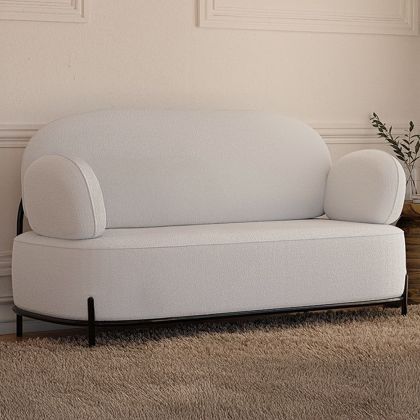Buy 2/3-Seater Sofa - Upholstered in Bouclé Fabric - Munum White 61155 with a guarantee 