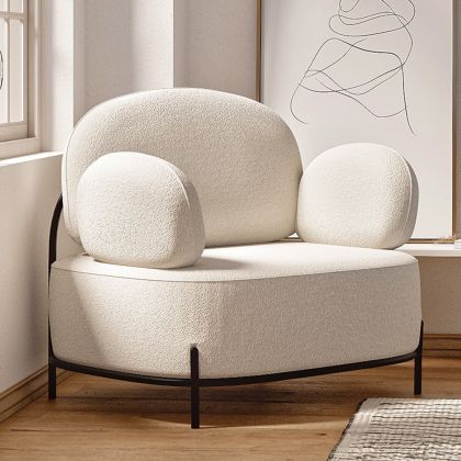 Buy Design armchair - Upholstered in bouclé fabric - Munum White 61156 - in the UK