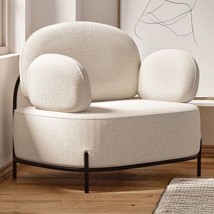 Buy Design armchair - Upholstered in bouclé fabric - Munum White 61156 - in the UK
