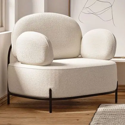 Buy Design armchair - Upholstered in bouclé fabric - Munum White 61156 - in the UK