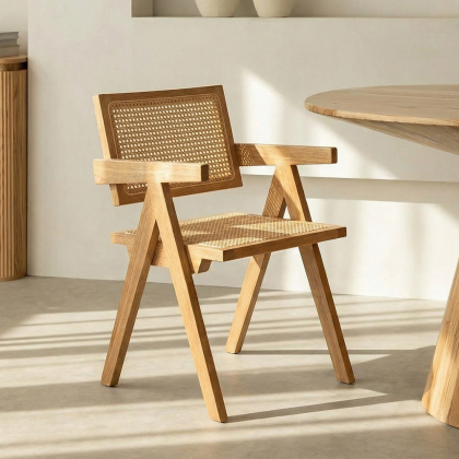 Buy Dining Chair in Cane Rattan - with Armrests - Leru Natural wood 61162 in the United Kingdom 