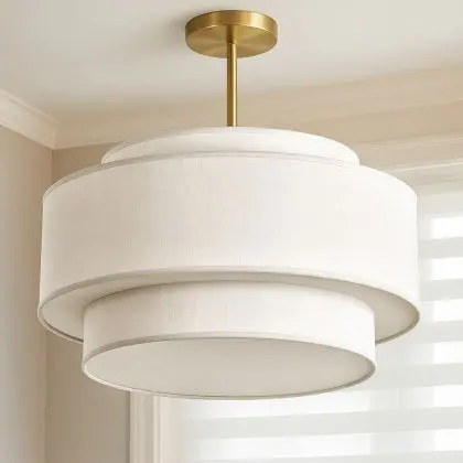 Buy Ceiling Pendant Lamp - Fabric Shade - Gerbu Aged Gold 60680 in the United Kingdom