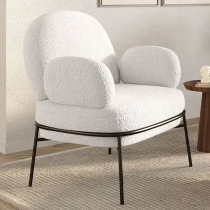 Buy Designer Armchair - Upholstered in Bouclé Fabric - Hedar White 61223 in the United Kingdom 